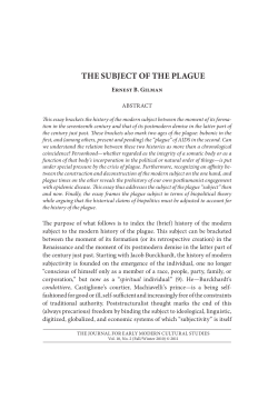 The subjecT of The plague - Journal for Early Modern Cultural Studies