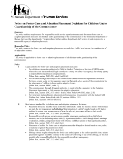 Policy on Foster Care and Adoption Placement Decisions for