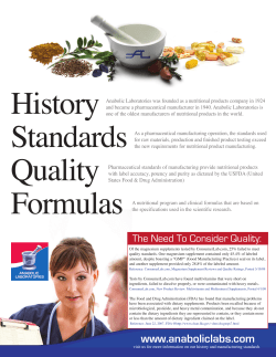 Anabolic Laboratories : History, Standards, Quality