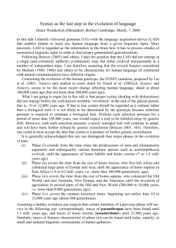 Syntax as the last step in the evolution of language