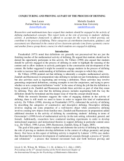 Conjecturing and proving as part of the process of defining