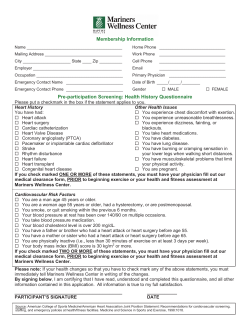 Membership Information Pre-participation Screening: Health History
