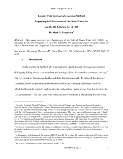 Lessons from the Deepwater Horizon Oil Spill Regarding the