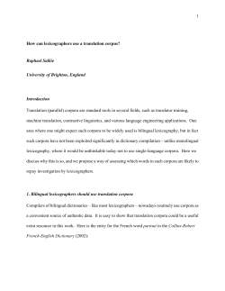 How can lexicographers use a translation corpus?