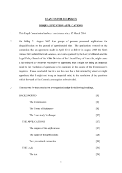 Reasons for Ruling on Disqualification Application 31 August 2015