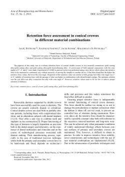 Retention force assessment in conical crowns in different material