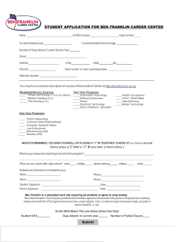 STUDENT APPLICATION FOR BEN FRANKLIN CAREER CENTER