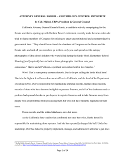 ATTORNEY GENERAL HARRIS – ANOTHER GUN CONTROL
