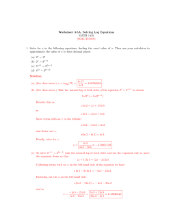 Worksheet 3.5A, Solving Log Equations