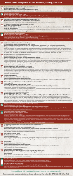 Events listed are open to all USF Students, Faculty, and Staff