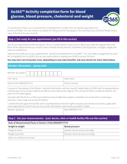 Go365TM Activity completion form for blood glucose, blood pressure