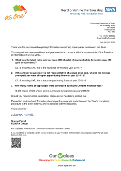FOI 2379 &ndash; 26/10/2016 Price of Copy Paper