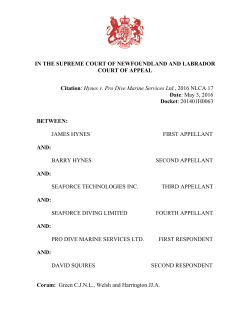Hynes v. Pro Dive Marine Services Ltd., 2016 NLCA 17
