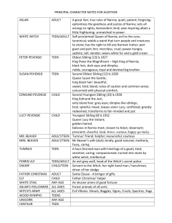 PRINCIPAL CHARACTER NOTES FOR AUDITION ASLAN ADULT