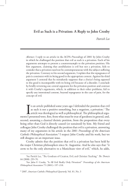 Evil as Such is a Privation: A Reply to John Crosby