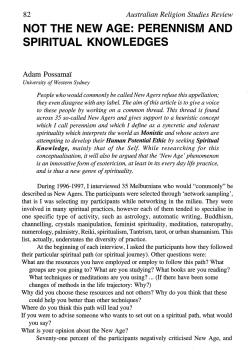 NOT THE NEW AGE: PERENNISM AND SPIRITUAL KNOWLEDGES