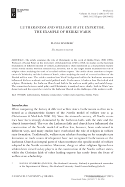 LUTHERANISM AND WELFARE STATE EXPERTISE. THE