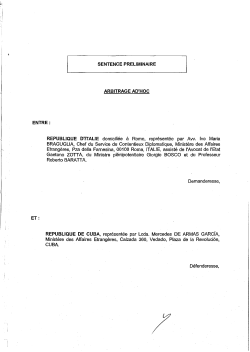 SENTENCE PRELIMINAIRE ARBITRAGE AD`HOC ENTRE