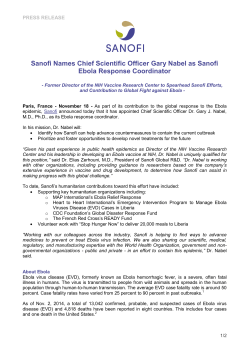 Sanofi Names Chief Scientific Officer Gary Nabel as Sanofi Ebola
