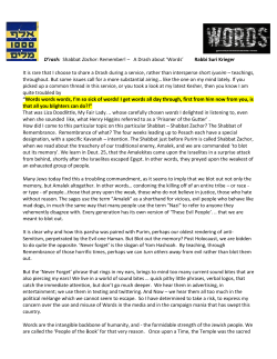 D`rash: Shabbat Zachor: Remember! &ndash; A Drash about `Words` Rabbi