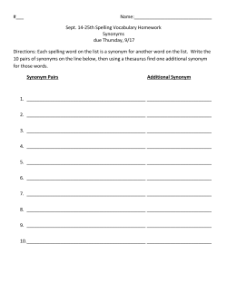 Sept. 14-25th Spelling Vocabulary Homework Synonyms due