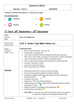 1st Term: 28th September &ndash; 18th December Unit 1: Guten Tag! Mein