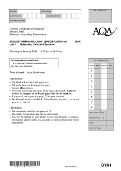 A-level Human Biology Question paper Unit 1 - Molecules