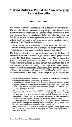 Mareva Orders as Part of the New, Emerging Law of