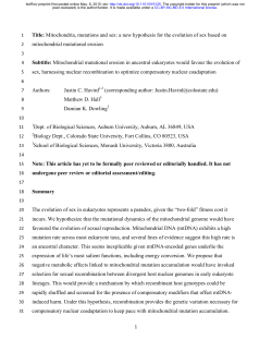 Mitochondria, mutations and sex: a new hypothesis for the
