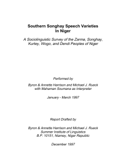 Southern Songhay Speech Varieties In Niger