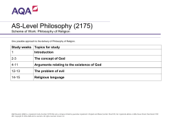 A-level Philosophy Scheme of Work Scheme of Work