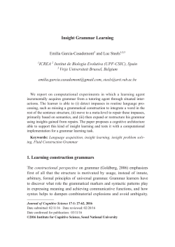 Insight Grammar Learning 1. Learning construction grammars