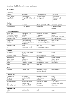 Inventory &ndash; Saddle Room (6 persons maximum) In Kitchen Crockery