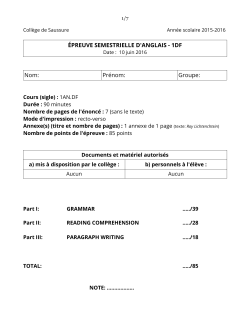 &Eacute;PREUVE SEMESTRIELLE D`ANGLAIS - 1DF Nom