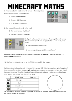 1. Steve needs 2 sticks and 3 diamonds to make a