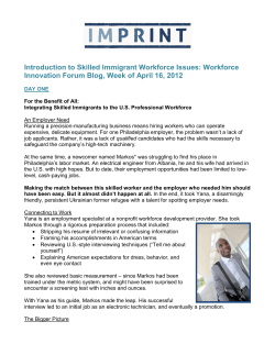 Introduction to Skilled Immigrant Workforce Issues: Workforce