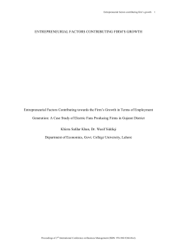 Entrepreneurial Factors Contributing Towards The Firm`s Growth In
