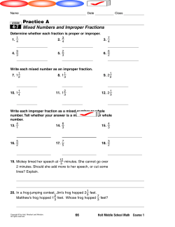 Mixed Numbers and Improper Fractions