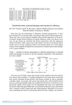 Nutritional status, maternal physique and reproductive efficiency