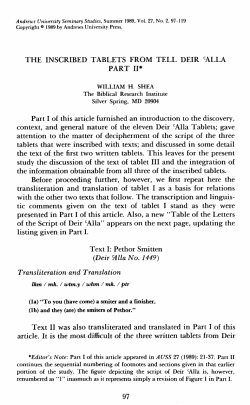 THE INSCRIBED TABLETS FROM TELL DEIR `ALLA PART 11" Part