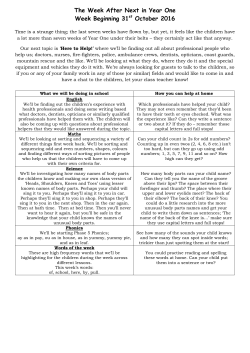 The Week After Next in Year One Week Beginning 31st October 2016