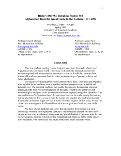 History 858/753, Religious Studies 858 Afghanistan from the Great