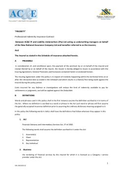 1 &ldquo;PRIORITY&rdquo; Professional Indemnity Insurance Contract Between