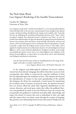 The Flesh Made Word: Luce Irigaray`s Rendering of the Sensible