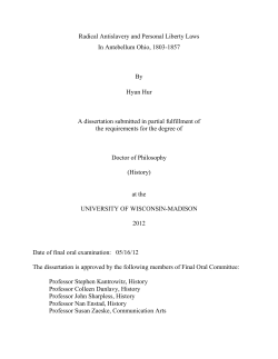 Radical Antislavery and Personal Liberty Laws In Antebellum Ohio