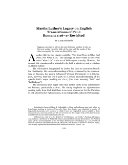Martin Luther`s Legacy on English Translations of Paul: Romans 1