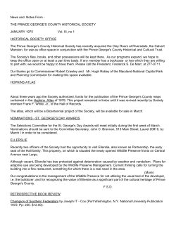 News and. Notes From - Prince George`s County Historical Society