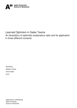Learned Optimism in Sales Teams An illustration of optimistic