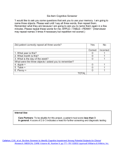 Six-Item Cognitive Screener &ldquo;I would like to ask you some questions