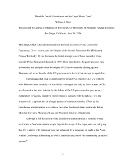 1 &ldquo;Plausible Denial: Eisenhower and the Dap Chhuon Coup